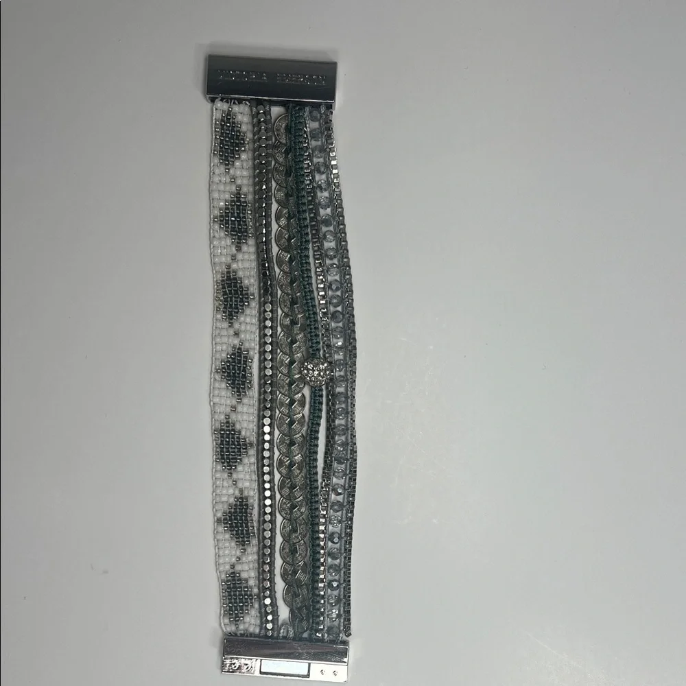 Victoria Emerson Silver and White Boho Cuff Bracelet. - Picture 2 of 3